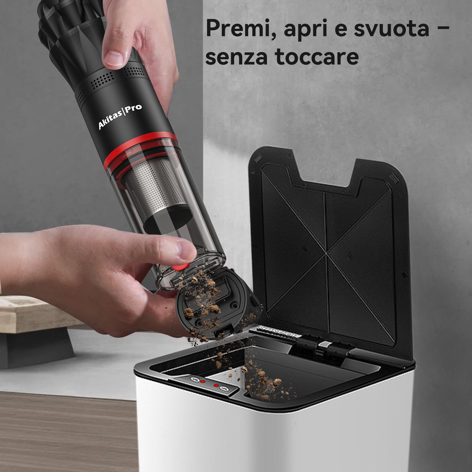 Akitas Aspirabriciole Senza Fili H2 – 0,5 kg Ultra Leggero, Aspirapolvere Portatile con Autonomia fino a 26 min, Filtro HEPA & Acciaio, Accessorio 2-in-1 per Auto, Divano e Casa