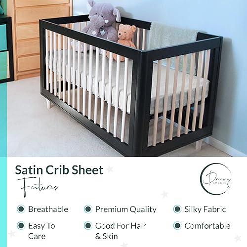 Miniatura 7 de Dreamy Sheets Paquete de sábanas de colchón para cuna de bebé, colección sedosa para dulces sueños, sábanas de satén de tamaño estándar en gris y