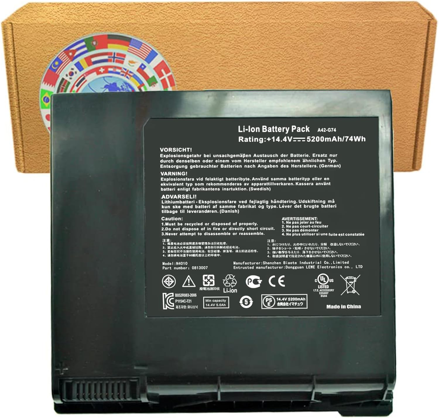 A42-G74 8cells [14.4V /5200mAh /74Wh] Laptop Battery Compatible with Asus G74 G74J G74JH G74S G74SW G74SX Series ICR18650-26F LC42SD128