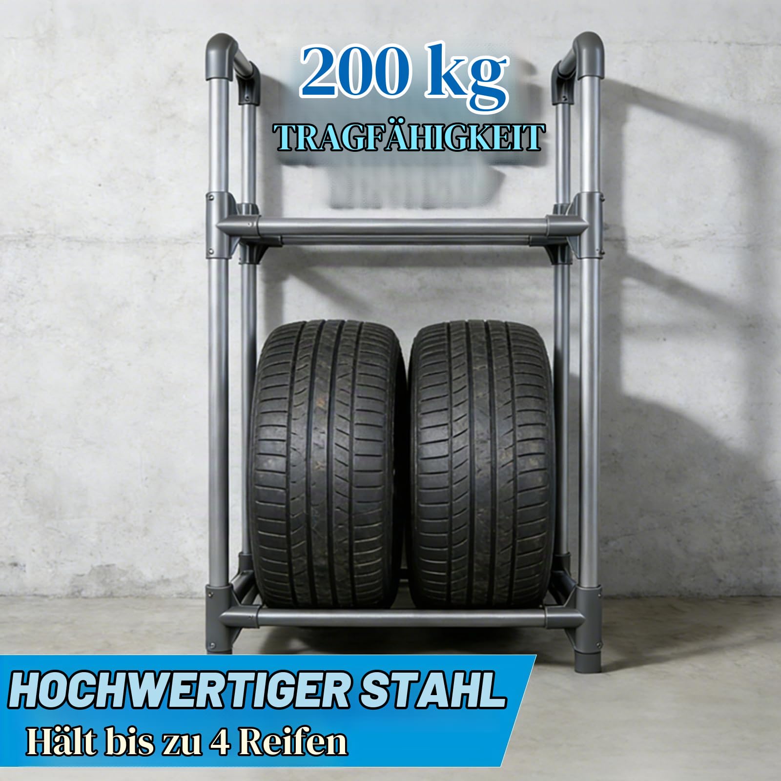 EXLECO Reifenständer 4 Reifen 57x37x114cm Silbergrau