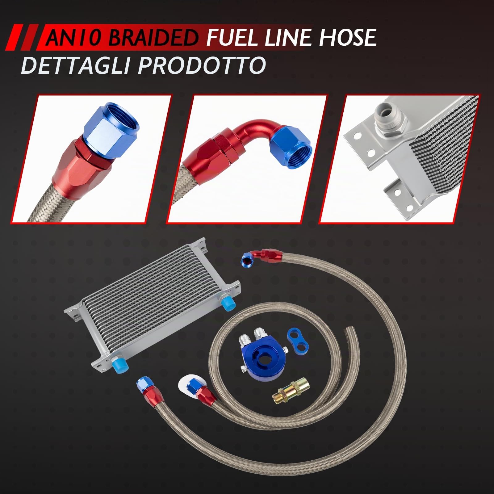 Radiatore olio 19 file AN10 Set di collegamento Raffreddamento aggiuntivo Radiatore olio esterno Raffreddamento motore universale Radiatore acqua Radiatore olio motore