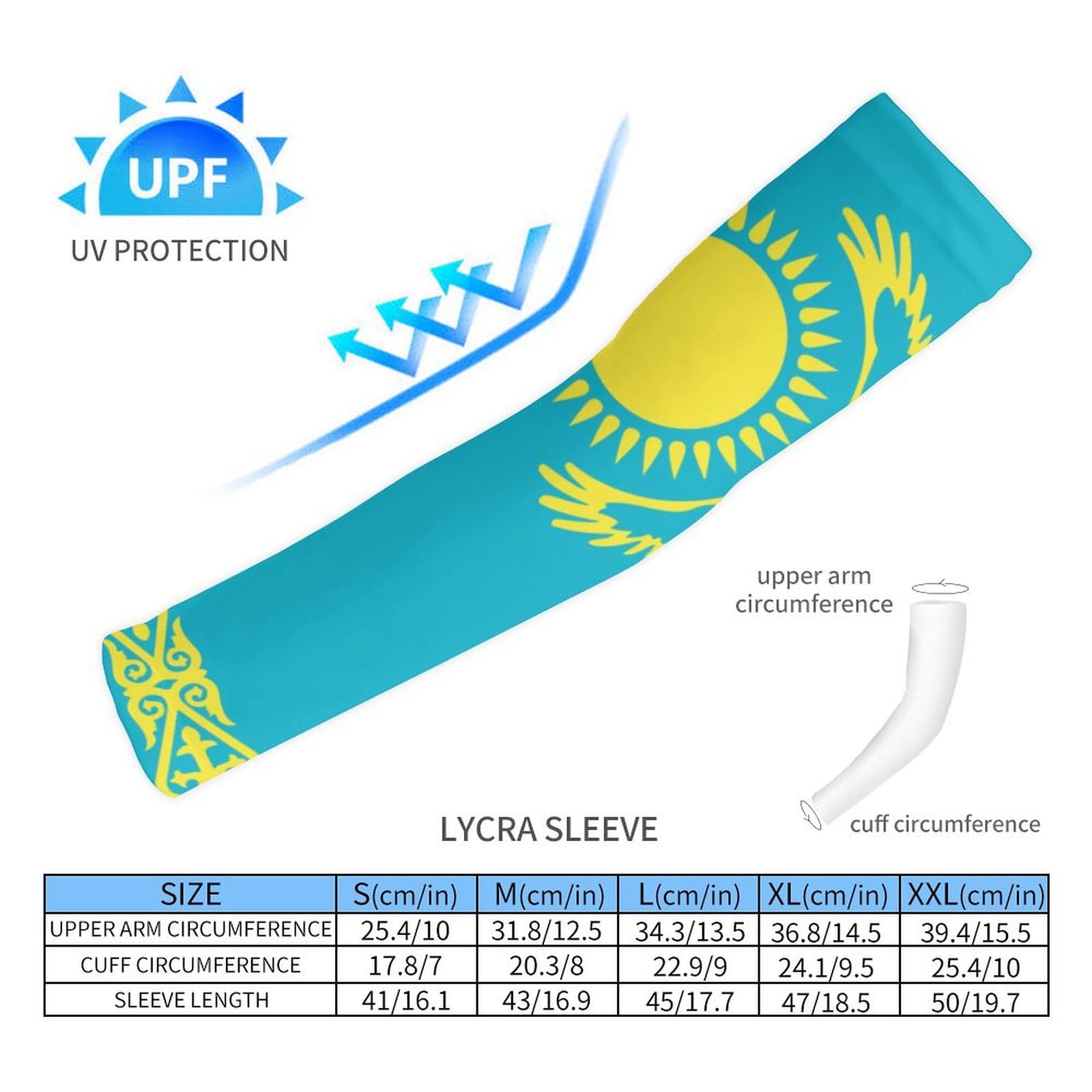 TecEr Kazakhstan Flag Arm Sleeves UV Protection Outdoor Sports Covers for Men Women Running Golf Fishing, L