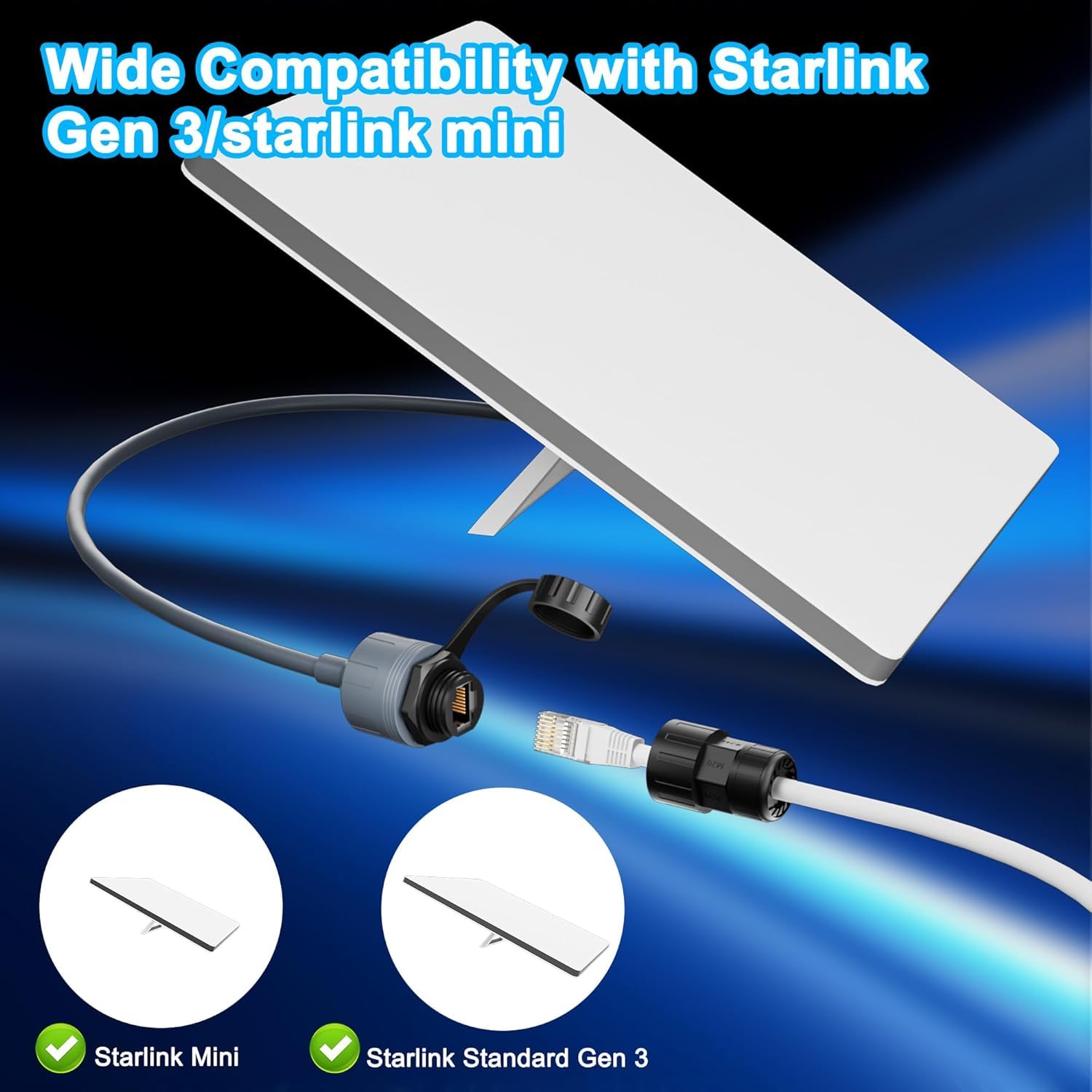 Starlink Adapter Ethernet - Wodoodporny przedłużacz kabla Starlink dla Gen 3/Mini Starlink Standard do złącza RJ45 dla anteny Starlink V3, routera, mini anteny (1 opakowanie)