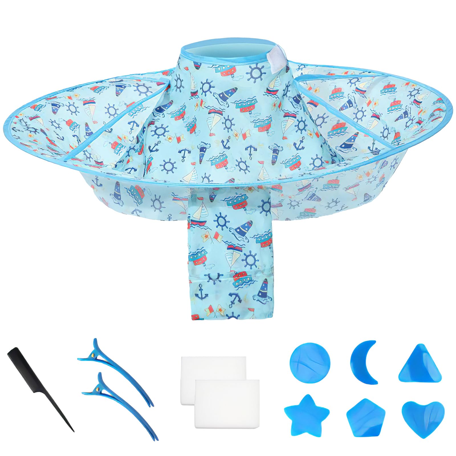 ZALHIN Capa de Corte de Pelo para niños, Colgador para Cortar el Pelo para niños con diseño de velero Azul para niños Capa de Peluquero de salón Profesional