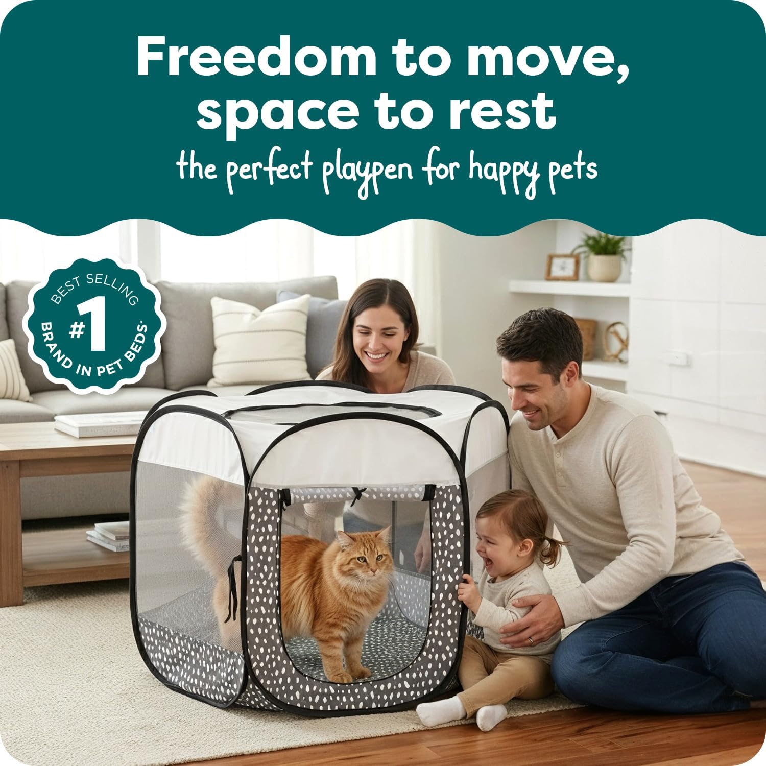 FurHaven Portable Pet Playpen for Dogs & Cats, Foldable Indoor Kitten Playpen with Mesh Sides, Pop Up Travel Dog Pen, Medium, Gray Pebbles