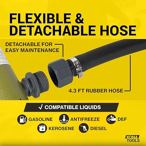 Miniatura 13 de Bomba de transferencia de combustible portátil con manguera de goma KTEP01MRUSB – Batería y USB-C Boquilla de seguridad, manguera resistente