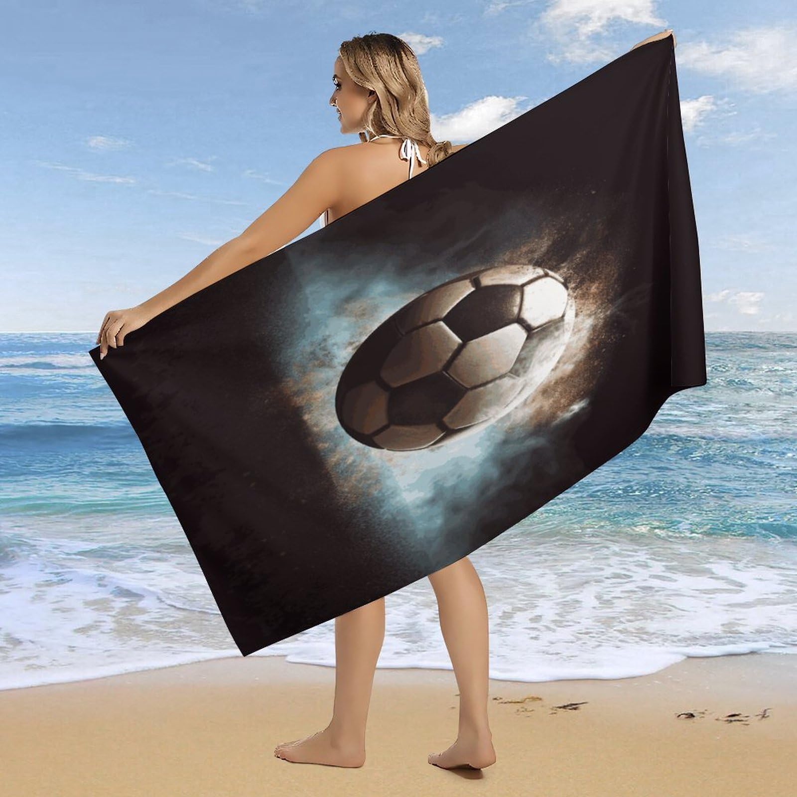 Toallas de baño deportivas de fútbol unisex, toalla de playa ligera de secado rápido, toalla de baño para viajes, deportes, piscina, natación, baño, camping, yoga, adultos, 160 x 80 cm