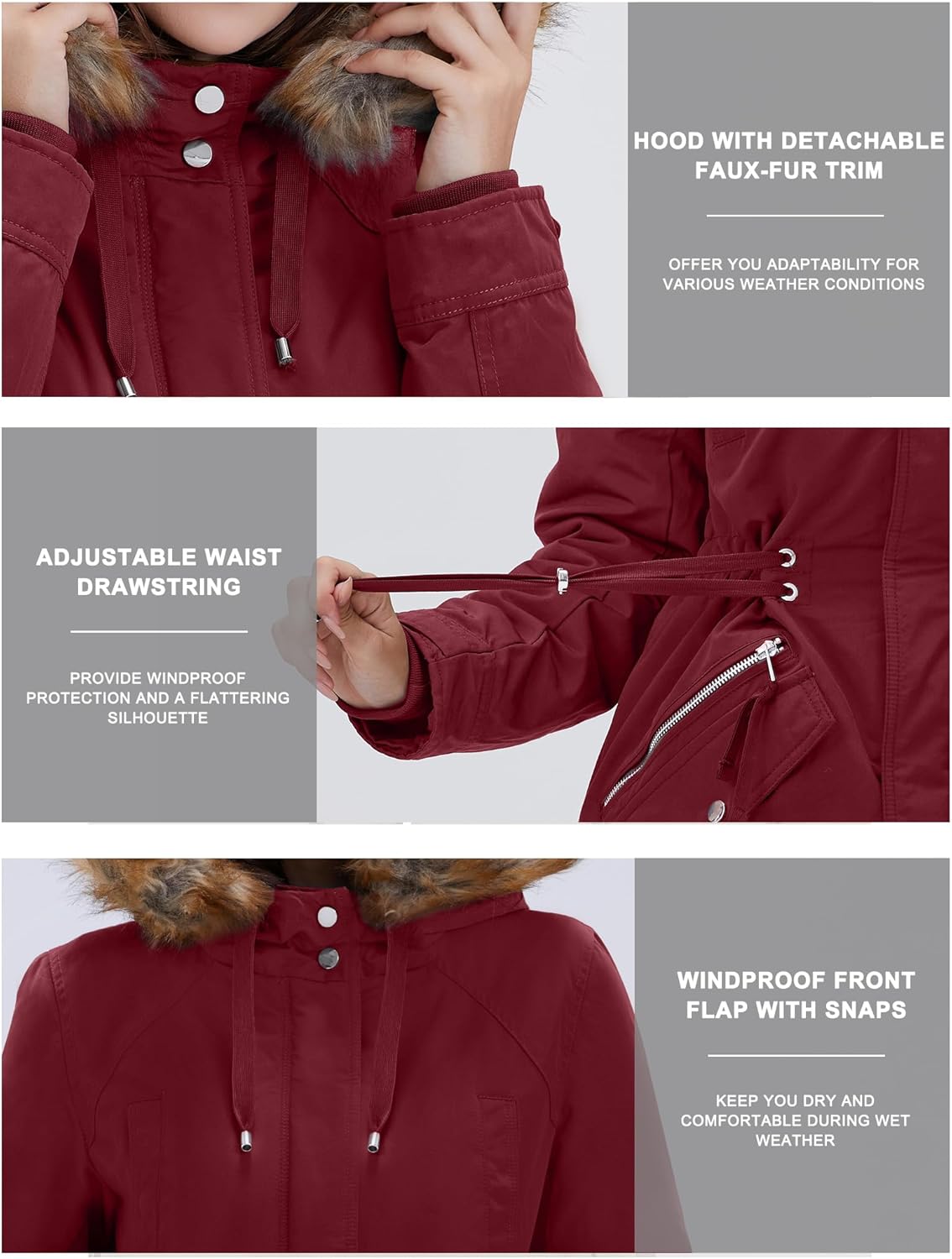 ROYAL MATRIX Women's Winter Coats Fleece Lined Parka Jacket Hooded Long Winter Warm Parka Coat with Pockets - Image 5