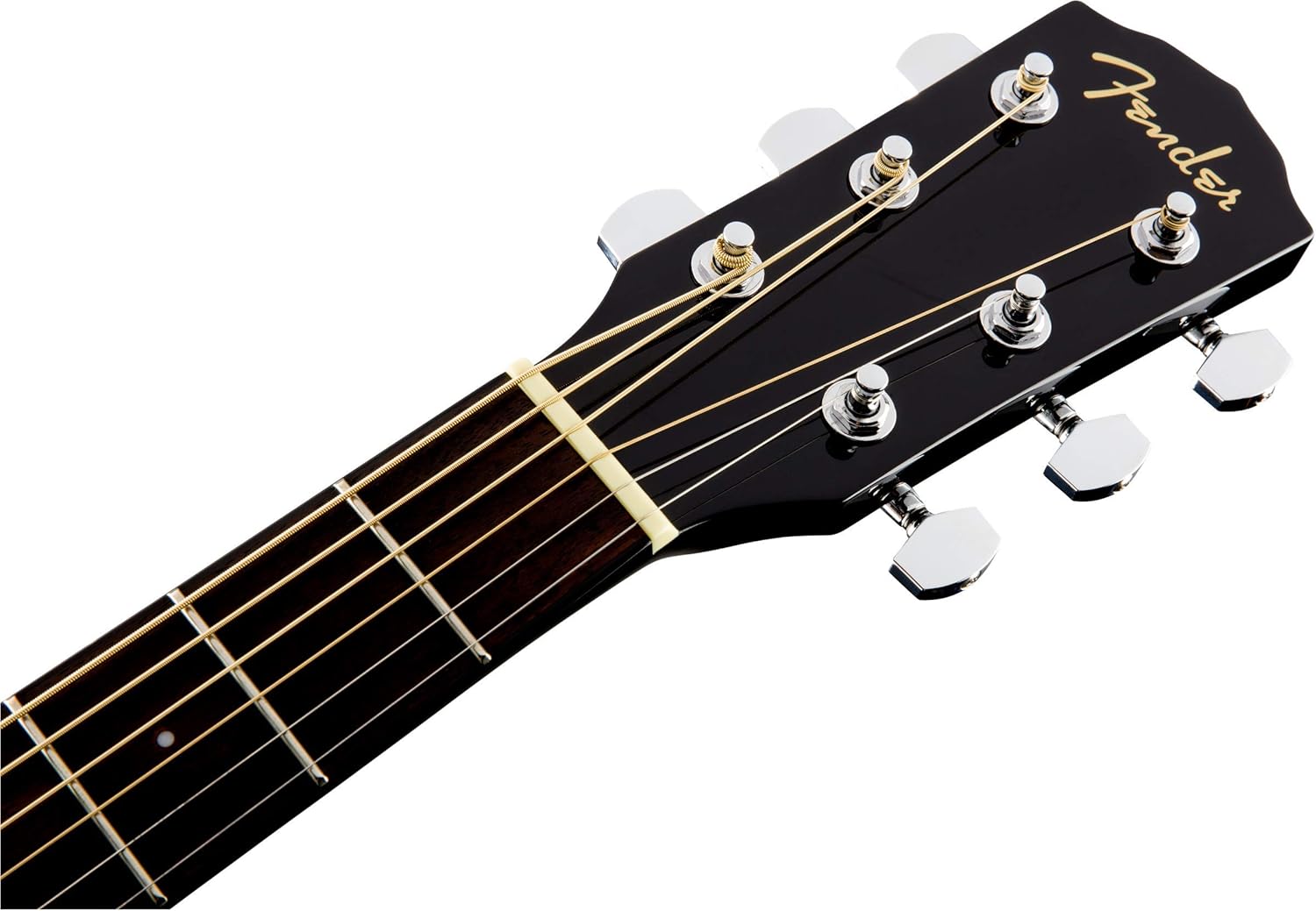 Close-up of Fender CD-60SCE headstock with tuning machines