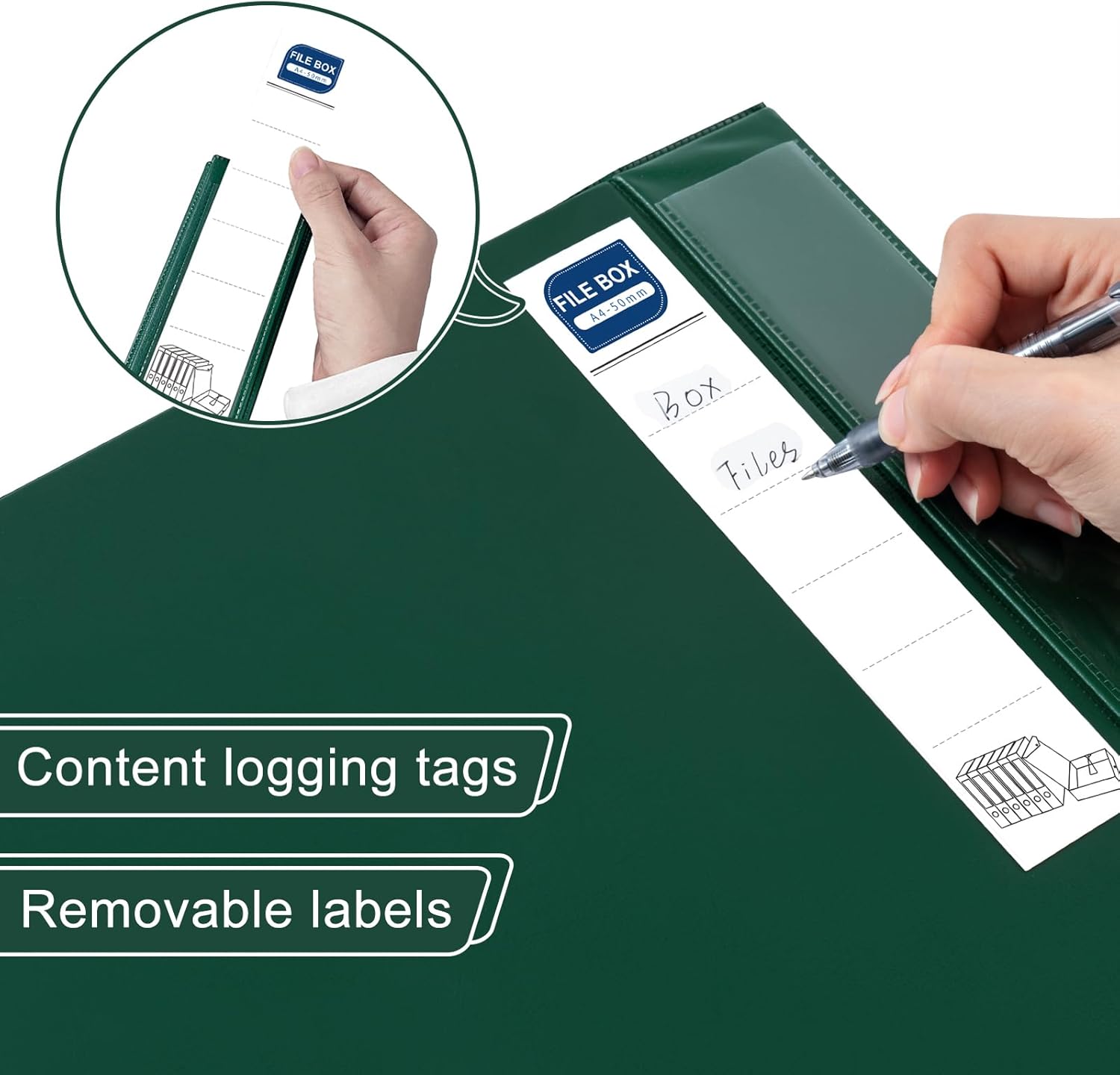 Storage File Boxes A4, 6 Pack Foldable File Box with Clip, 50mm Spine, Plastic Archives Cases with Magnetic Closure, Document File Folder Organizer Storage Filing Box for Office School, Green