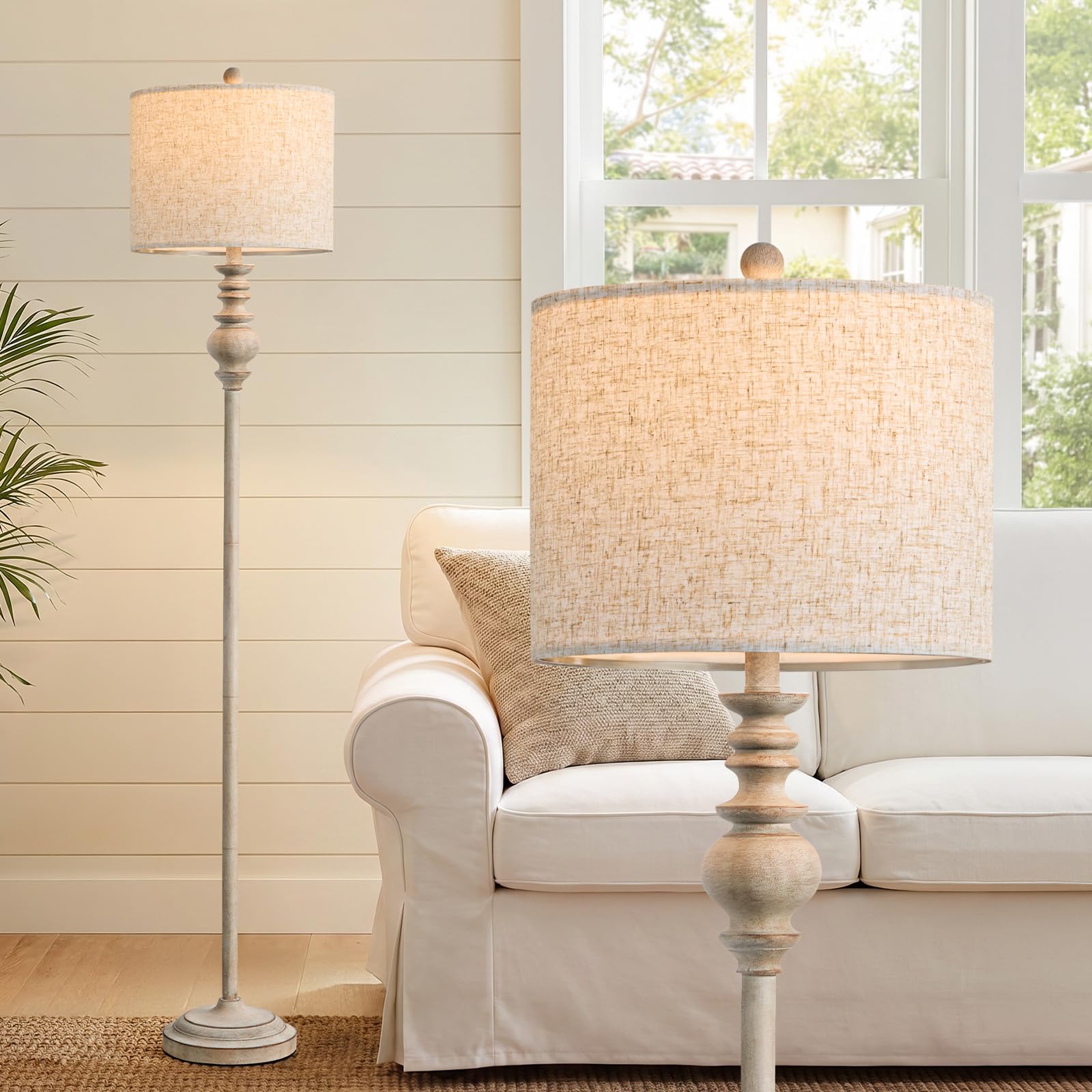 BOBOMOMO 64.25" Farmhouse Floor Lamp for Living Room, Tall Antique Gray Standing Lamp with Rotary Switch, Vintage Reading Lamp for Bedroom &amp; Nursery, Rustic Home Decor Corner Lamp
