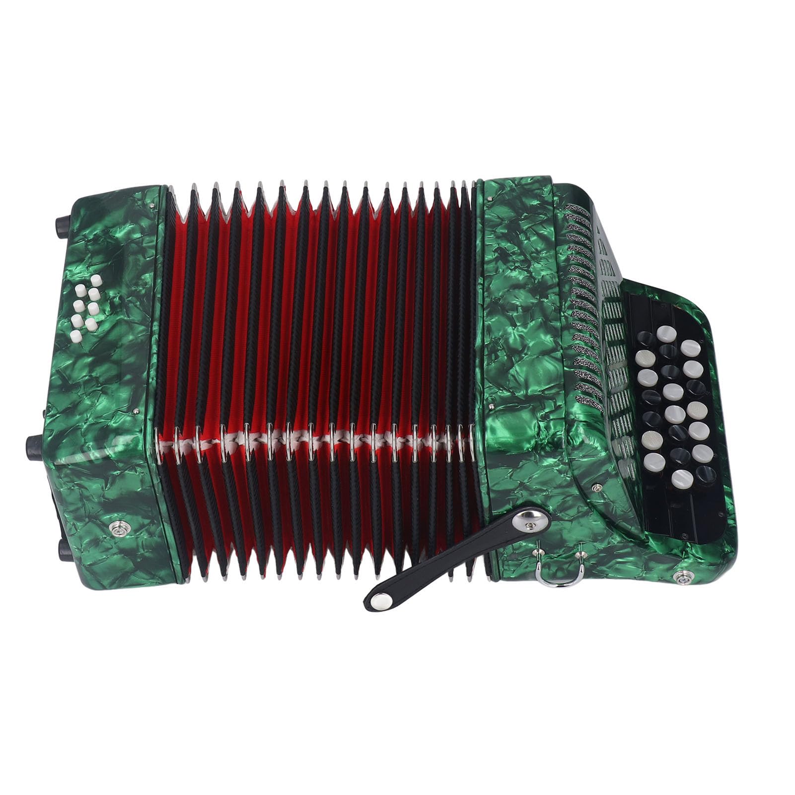Fisarmonica a 22 tasti e 8 bassi con tasti sensibili antiscivolo per spettacoli/esami professionali, che fornisce un suono ricco, include cinghie e borsa (Green)