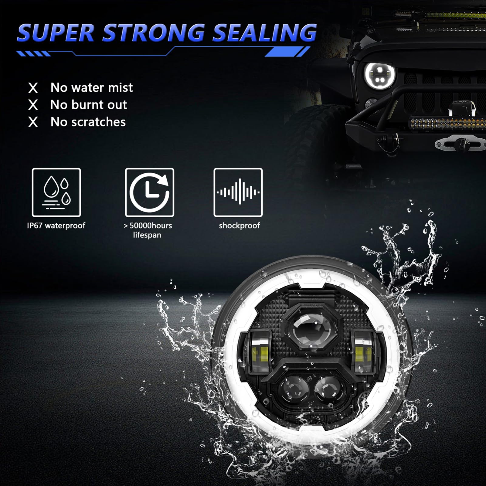 Eosnow Phare LED Rond De 7 Pouces Avec Faisceau Hi/Lo, Clignotant DRL Et Ambre Pour Voitures Et Motos Etanche Ip67 1 Paquet 91757779