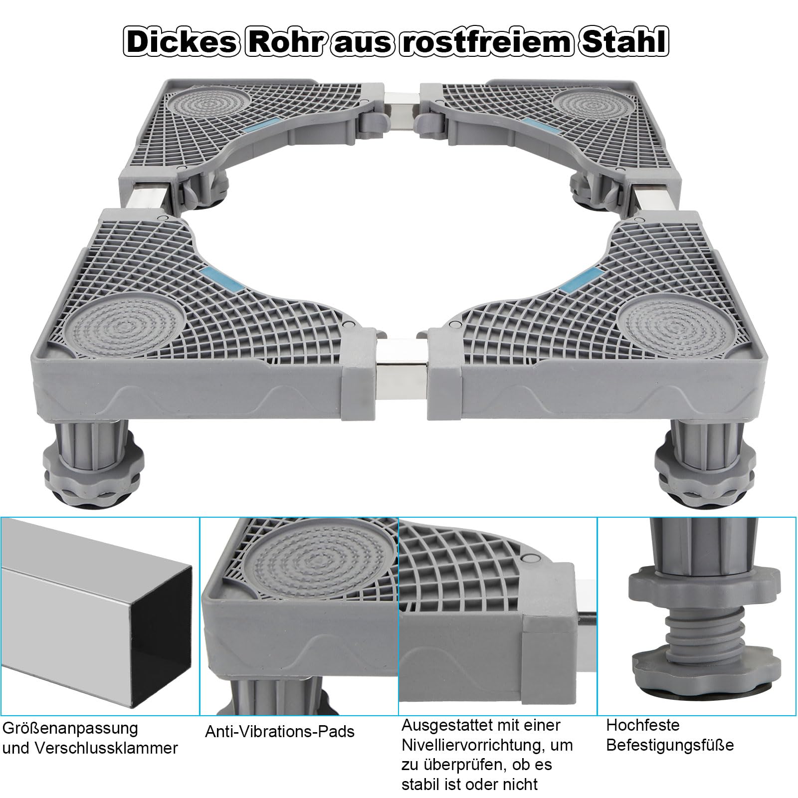 Szafka pod pralkę, z 4 wyściełanymi obciążeniami niedźwiedzia, 300 kg, do pralki, do suszarki i pralki, długość 43-67 cm, wysokość 10-13 cm