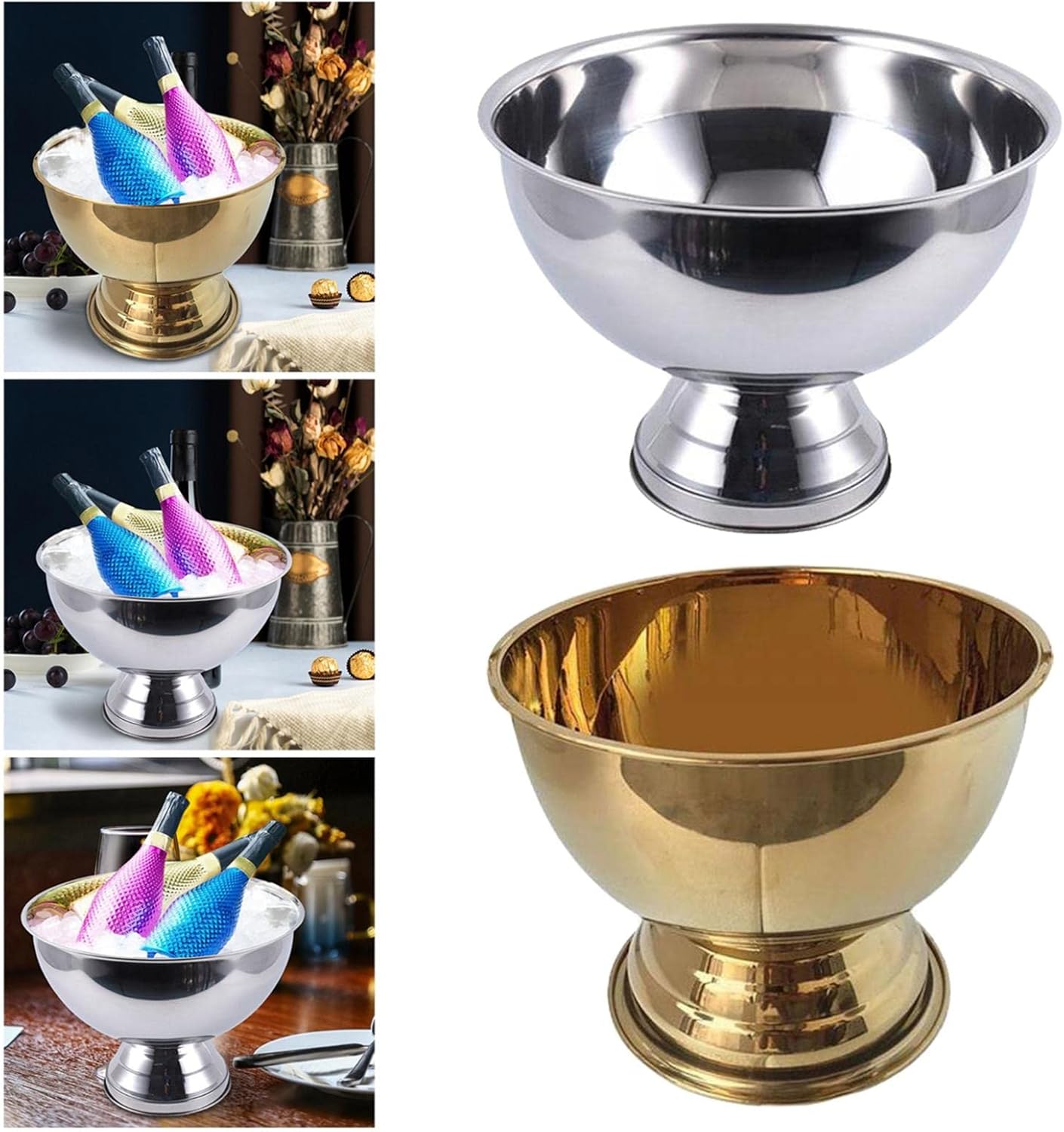 Yajuyi 2xStainless Steel Metal Bowl Champagne Ice Bucket Punch