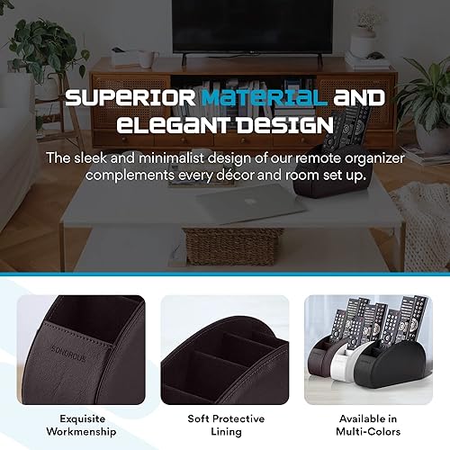 Miniatura 4 de SONOROUS Soporte para control remoto de alta calidad, de piel sintética, de lujo, con 5 compartimentos, organizador moderno para accesorios
