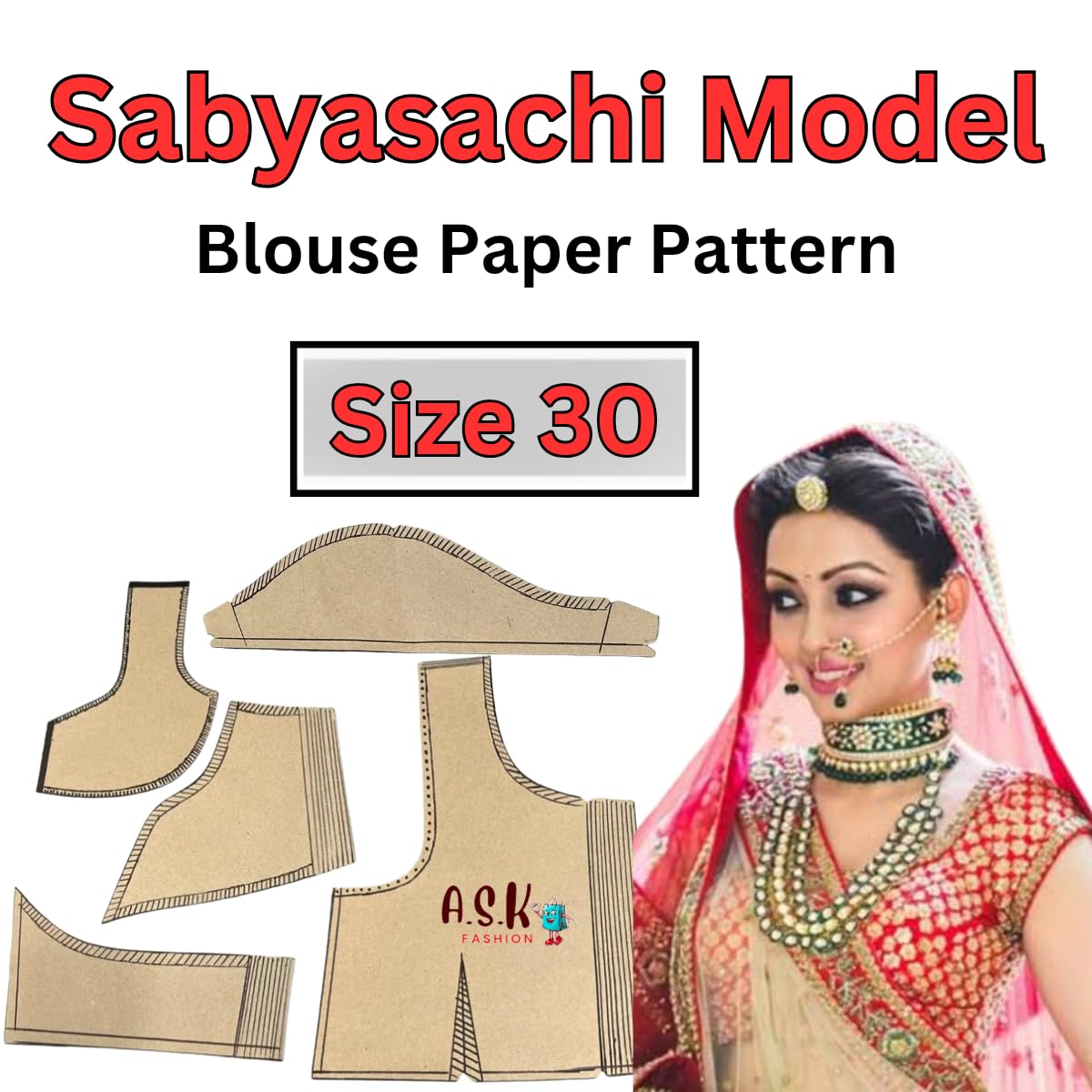Sabyasachi Blouse Model Paper Cutting Pattern - 30" Size (Pack of 1) - Multicolor - Blouse Sewing Pattern