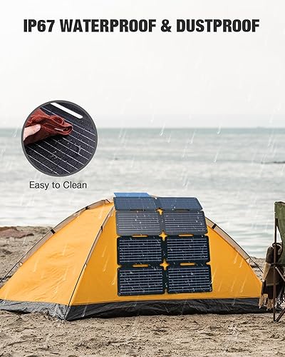 Miniatura 4 de GRECELL Panel solar plegable de 80 W, cargador solar portátil con USB-A y USB-C QC3.0 (18W) IP67 impermeable para teléfono celular al aire libre,