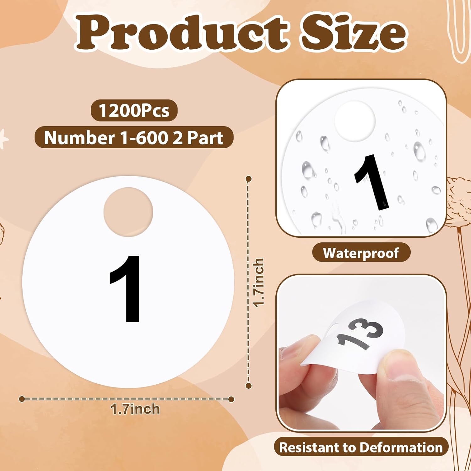1200Pcs Coat Check Tags Round 2 Part Plastic Number Cards 1.7 inch Check Tickets 1 to 600 with Hole Reusable Coat Room Tags Claim Ticket for Closet Organization Live Event Event Raffle Draws White