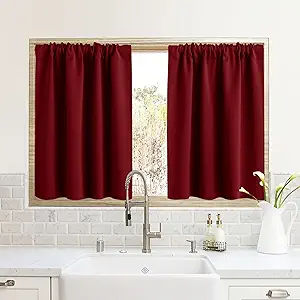 RYB HOME RV Camper Door Window Curtains -Blackout Privacy Curtains & Drapes for Bathroom Bedroom Kitchen Portable Travel Trailer Small Window Decor, W 34 x L 24, Burgundy Red, 2 Panels