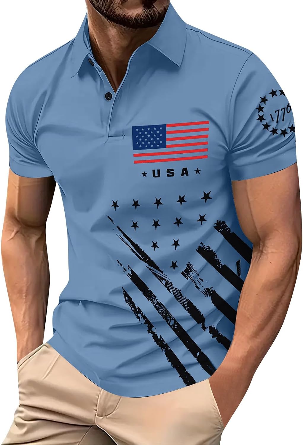 Ymosrh Men's Patriotic Polo Shirt Short Sleeve 250th Independence Day Flag Print Summer Casual Golf Shirt, M-3XL
