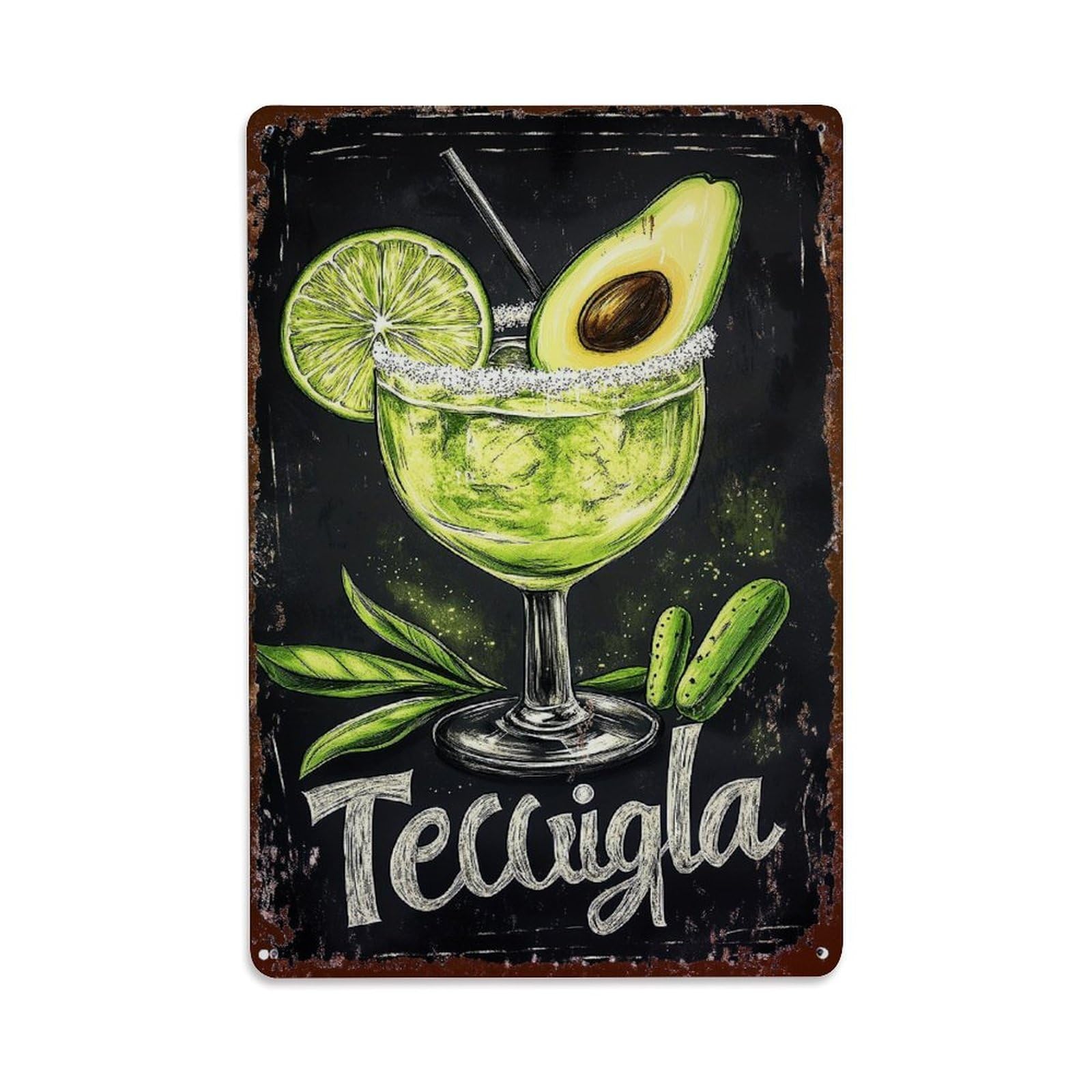 Tequila Cocktail Avocado Lime Glass Vintage Tin Sign Retro Metal Wall Decor Metal Poster, Home Bar Garage Farmhouse Cafe Wall Art Decoration 8x12Inches