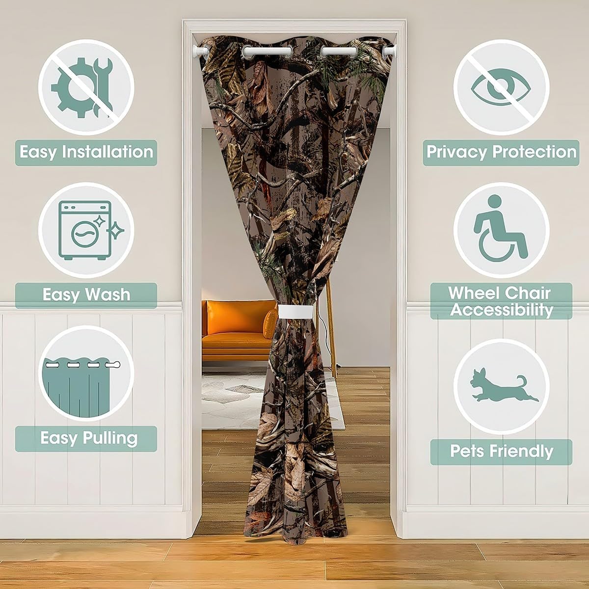 Feelyou Tree Branches Door Curtain for Doorway Privacy Wild Hunting Leaf 30%-50% Room Darkening Blackout Curtain 42x80 Inch 1 Panel Botanical Tree Closet Door Cover Curtain Nature Dark Brown