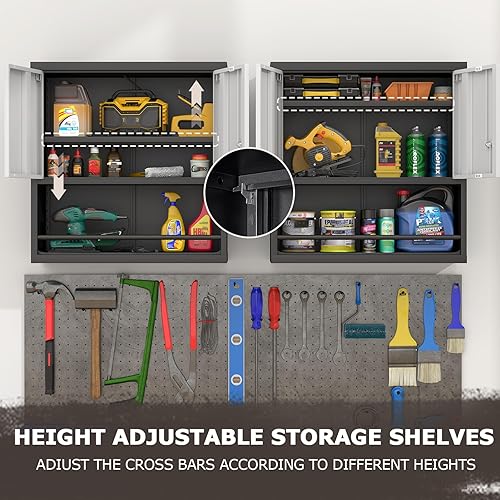 Miniatura 27 de LUCYPAL Armario de almacenamiento de metal con 2 puertas de bloqueo y 2 estantes ajustables, gabinete de almacenamiento con cerradura de acero para