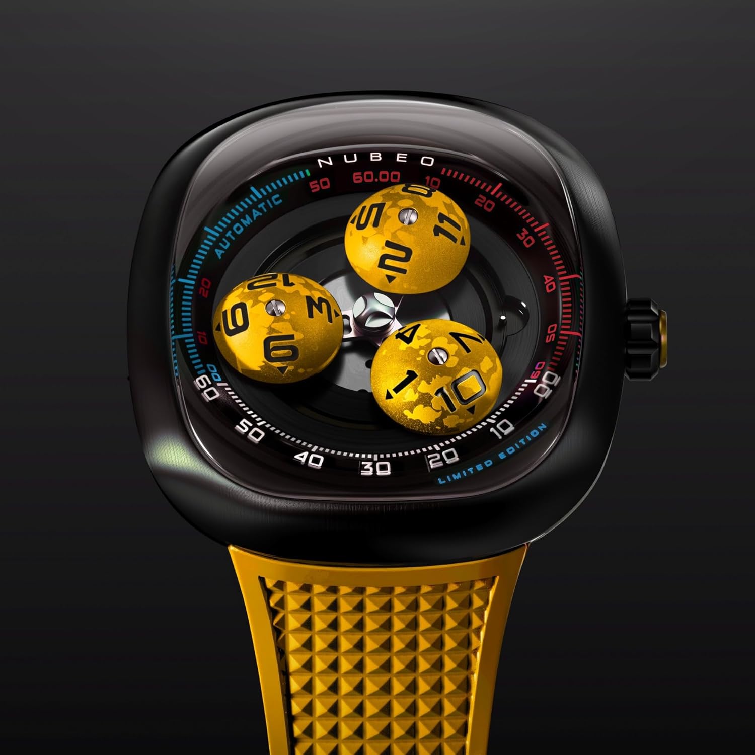 Nubeo Men's 46mm Tri-Star Orbit Automatic Limited Edition Watch with Rubber Strap NB-6116