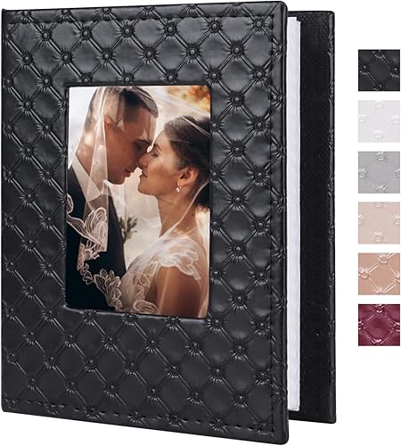 RECUTMS Álbum de fotos de 4 x 6 pulgadas 100 bolsillos de cuero sintético de grano de botón álbum de fotos pequeño para bebé familia boda álbumes de