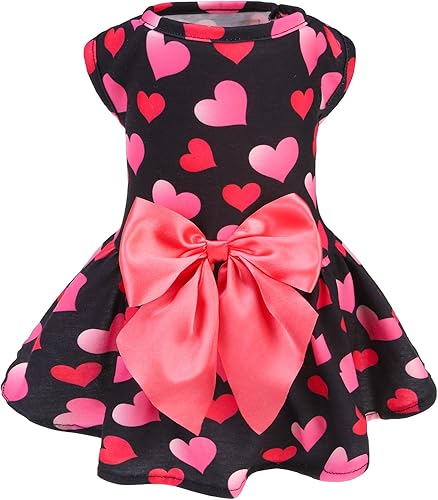 PUPTECK Vestido estampado de San Valentín para perro, disfraz de mascota con lindo corbatín para cachorro, corazón, XS