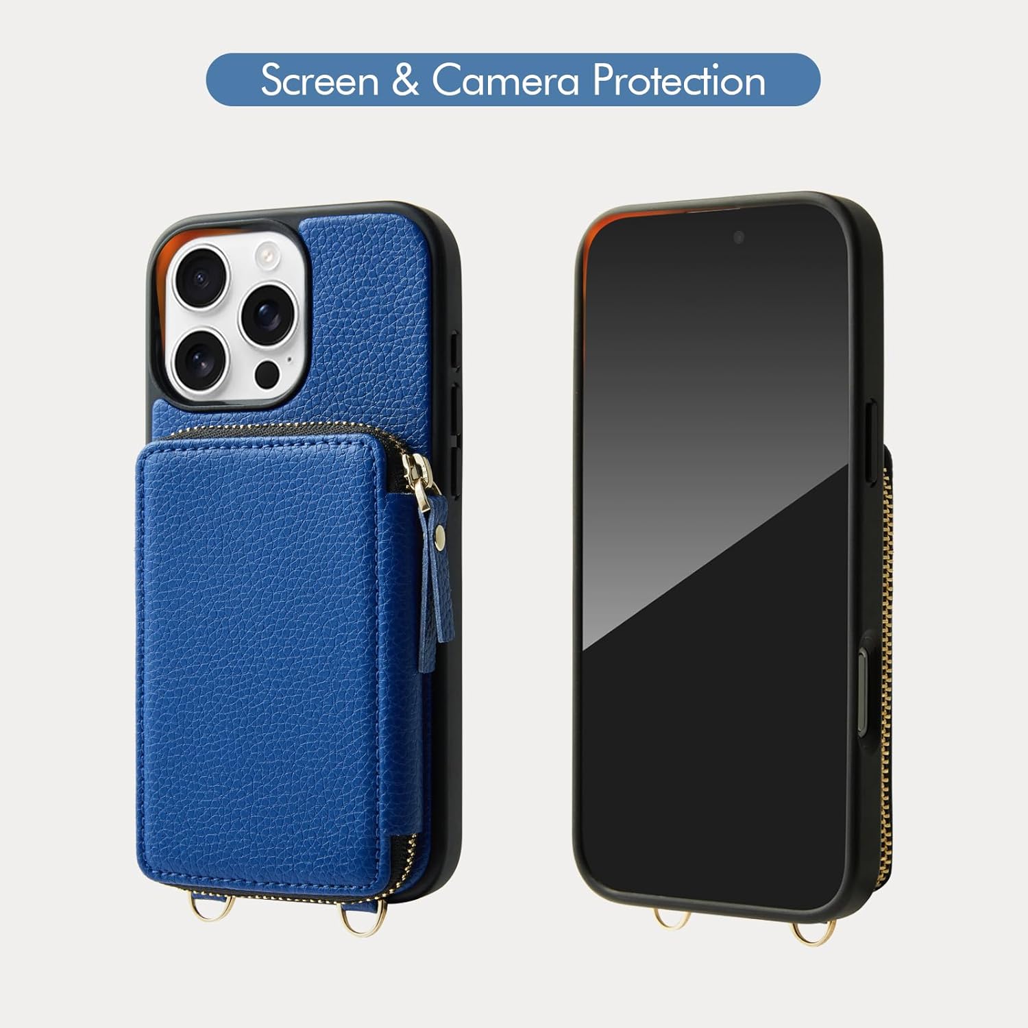 ZVE for iPhone 16 Pro Max Case Wallet, RFID Blocking Protective Handbag Flip Cover Crossbody Leather Case with Card Holder for iPhone 16 Pro Max 6.9" Navy Blue - Image 8