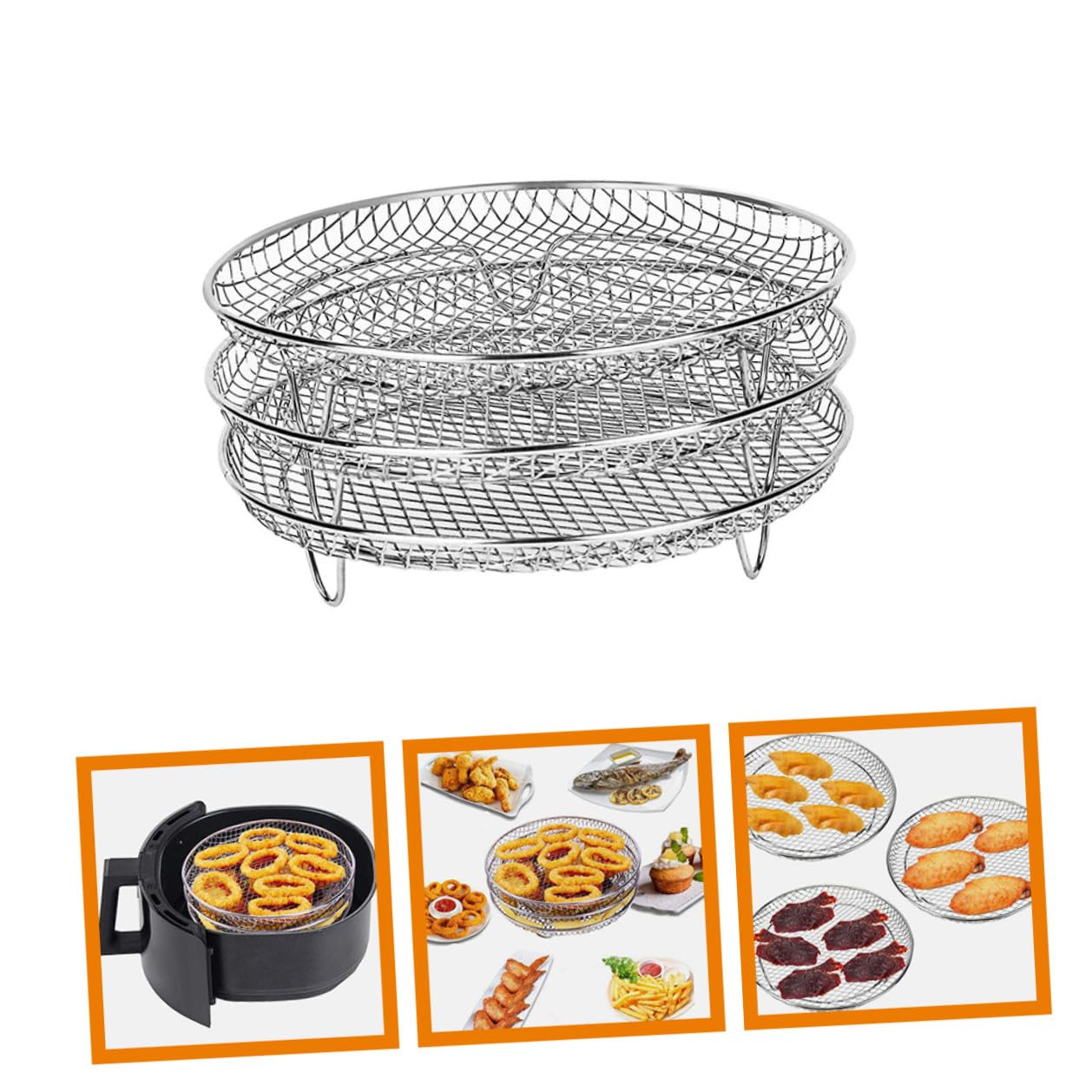 Hohopeti Accessori per Friggitrice ad Aria in Acciaio Inossidabile 3 Strati, Resistente alle Alte Temperature, Griglia Rotonda per Uso in Cucina