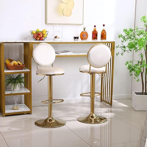 Lonfencr Juego de 2 taburetes de bar de altura de mostrador, taburete de bar de terciopelo con respaldo y reposapiés, sillas de bar giratorias