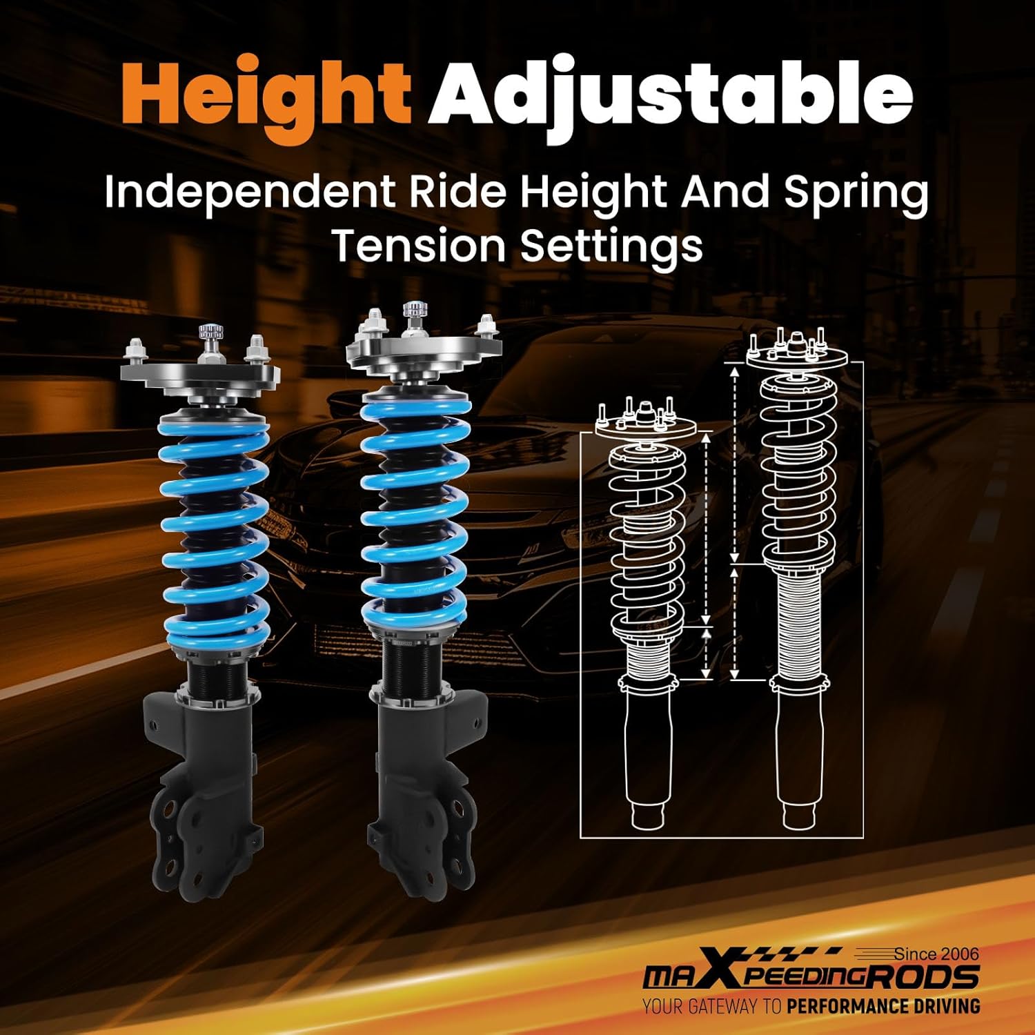 maXpeedingrods Coilover for Hyundai Sonata (YF) 2011-2014, 24 Levels Damper Adjustable Coilovers Suspension Kit Strut, Height Adjustable Shock Absorber Struts, T6 Upgraded Lowering Kits Blue