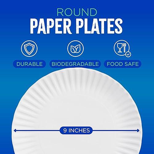 Miniatura 9 de Platos de papel de 9 pulgadas a granel  Platos de papel blanco para fiestas  Platos de papel desechables sin revestimiento para microondas  Platos