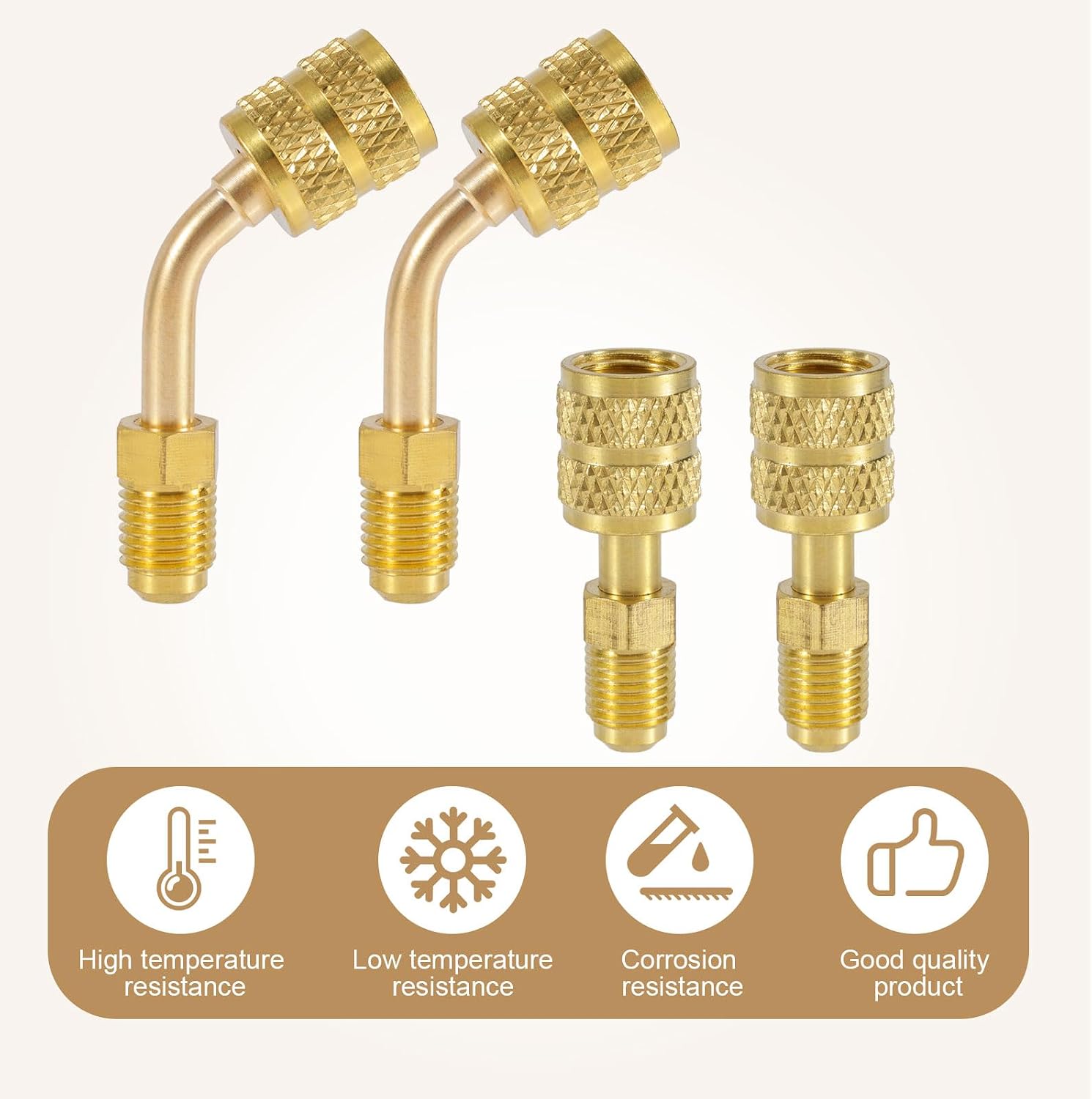4pcs R410A Adapter for Mini Split Refrigerant System, 5/16" SAE Female to 1/4" SAE Male Flare Charging Vacuum Port Straight & 45°Angle Adapters Fitting for HVAC Air Conditioner Refrigeration Gauges