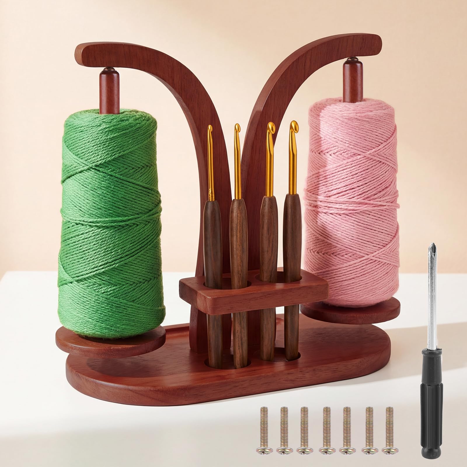 Wooden Yarn Holder for Crochet & Knitting - Magnetic Rotating Yarn Spinner Rack, Stable 320g Yarn Shaft Dispenser, Wool Balls Holder Crochet Holder for Knitting Lovers, Mother's Day Gift (Dark Brown)