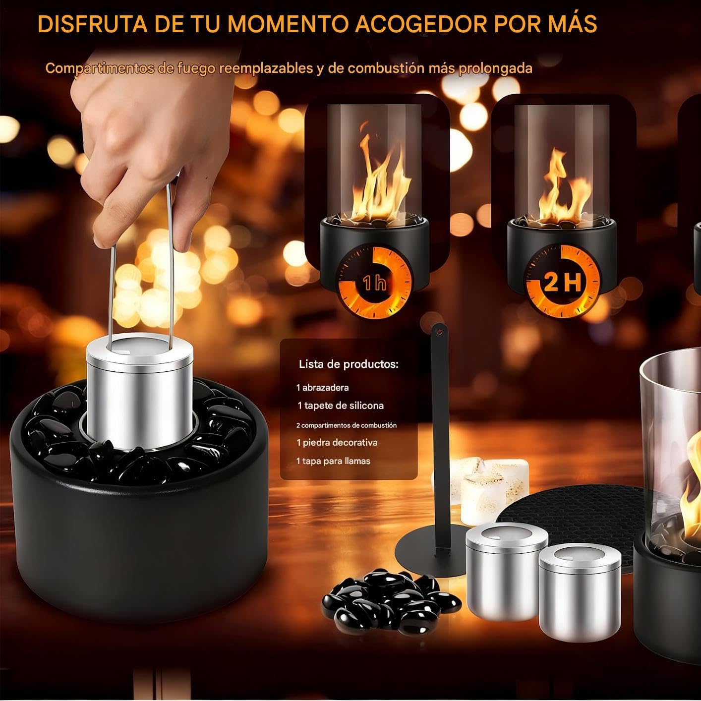 Fogata Pequeña para Mesa, 27x16cm Chimenea Decorativa, Hoguera Portátil para Escritorio Mesita de Noche Escritorio Balcón Apartamento Sala de Estar Dormitorio Hogar