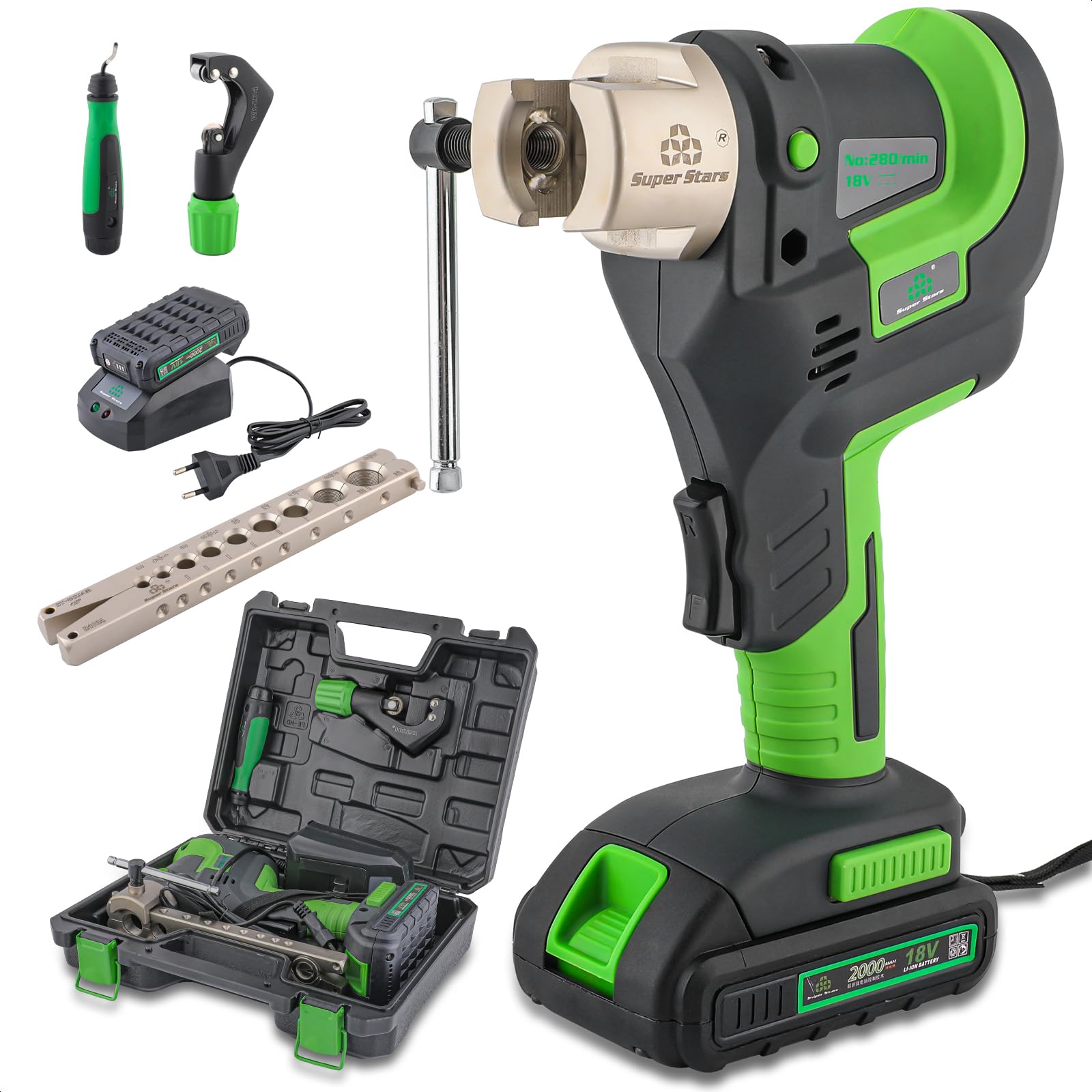Power Flaring Tool Kit for 1/4" - 3/4" HVAC Cordless Flare Tool with Metric and Imperial Integrated Clamps 45° Eccentric Cone for Copper Aluminum Pipe with Deburring and Cutter Tool-image-10