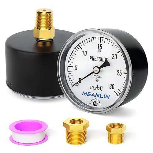MEANLIN MEASURE Manómetro de baja presión tipo cápsula de diafragma H2O de 0-30 pulgadas NPT de 2-13 pulgadas, esfera de cara ajustable, con 14" x
