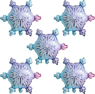 5Pcs Colorful Snowflake Balloons Set Large Snowflake Christmas Foil Balloons Kit for Winter Wonderland Decorations Christmas Birthday Wedding Party Supplies