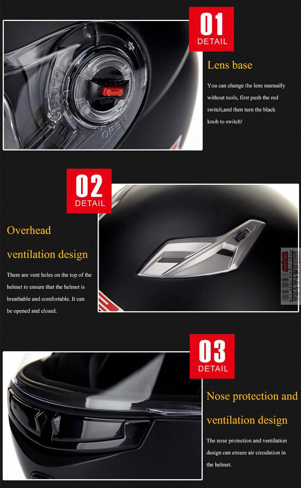 Kaski motocyklowe męskie czerwone Kaski motocyklowe damskie Kaski motocyklowe Flip-Up Kask modułowy motocykl Kaski Crash dla motocykli Motocross,Red black-3XL（61-62cm）