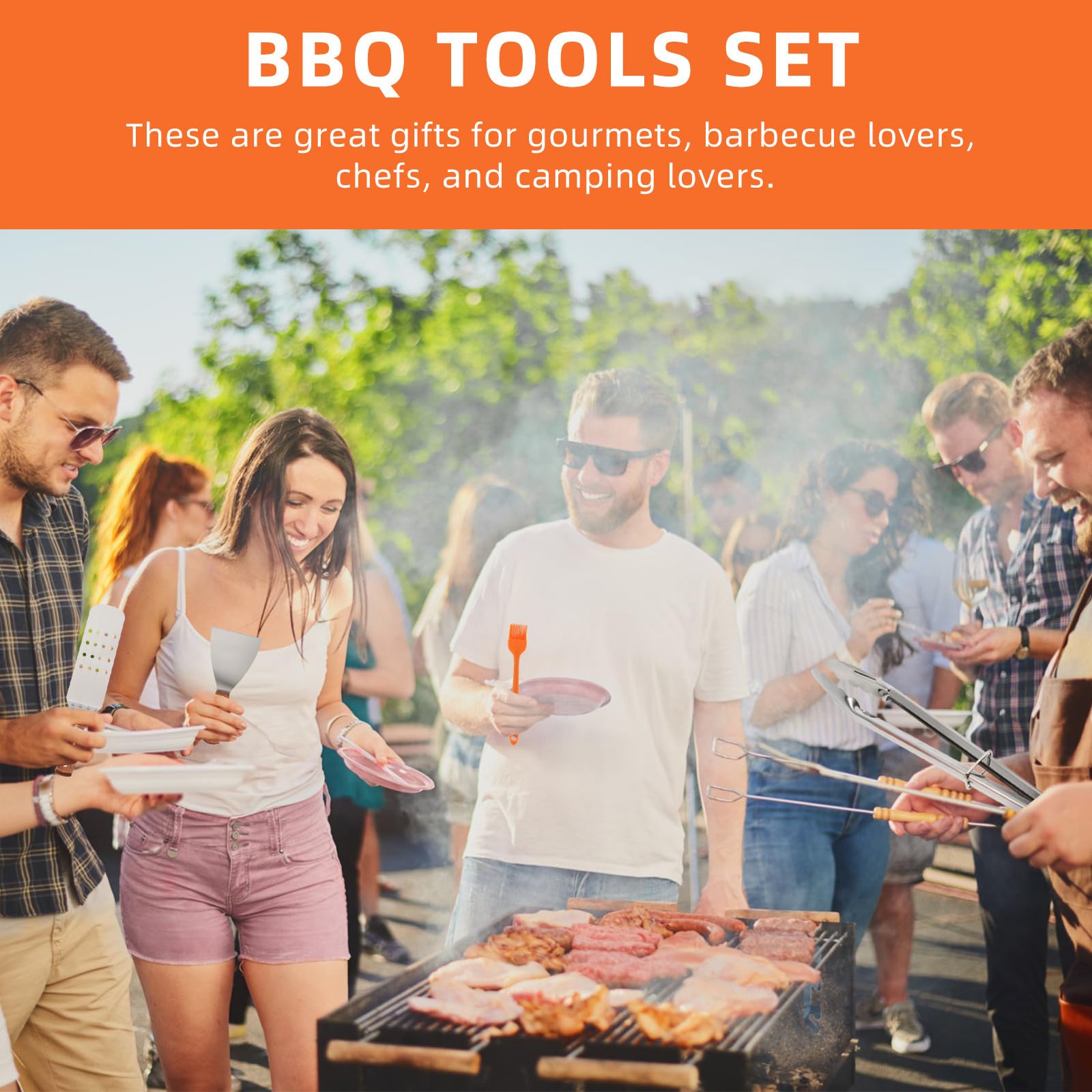 Juego de 12 Utensilios para Barbacoa de Acero Inoxidable, Kit Completo y Profesional para Camping y Barbacoa al Aire Libre, Fácil de Manejar