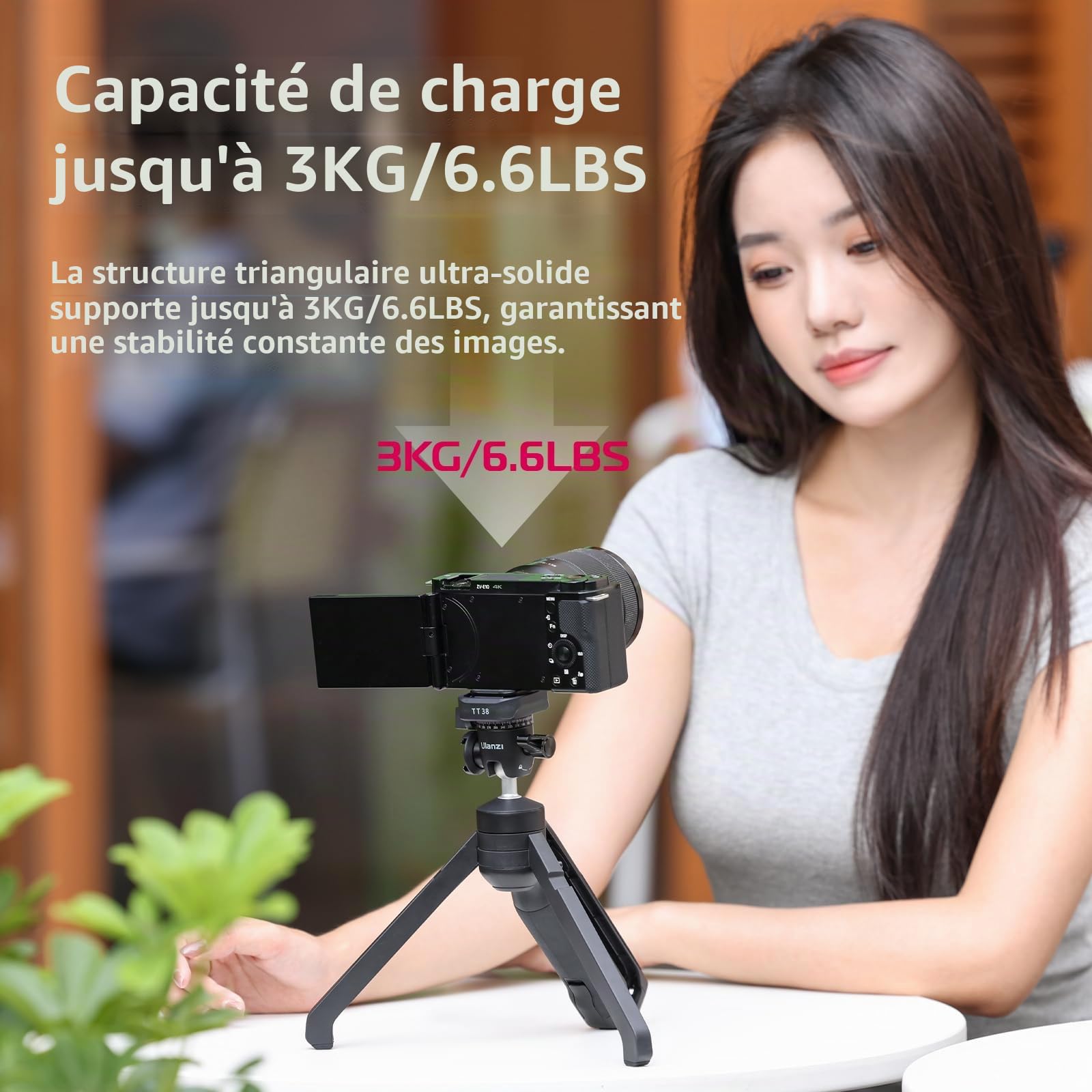 ULANZI TT38 Vlog Tripod, Mini Trépied pour Appareil Photo, Capacité de Charge 3kg, Trépied Vlogging Bureau avec UKa et F38 Système Rapide, Compatible avec Sony a7c, Nikon z30 et FUJIFILM X-S10/X-S20