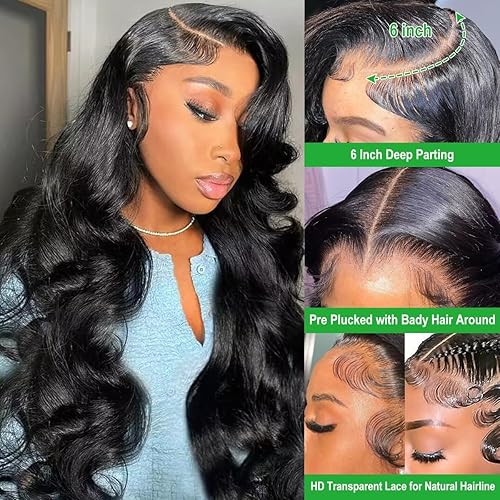 Miniatura 13 de 30 Inch Lace Front Wigs Human Hair Pre Plucked 180% Density Body Wave Transparent HD 13x6 Lace Frontal Wigs Glueless Body Wave Wig for Women with