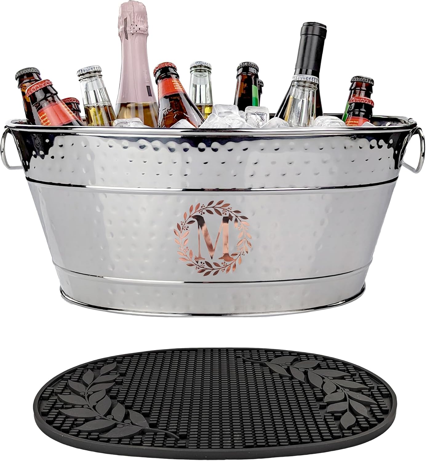 Personalized Beverage Tub Plus Insulated Bar Mat - Wedding Gifts, Housewarming, Bridal Shower Unique Gifts, Engagement Gifts for The Couple (15Qt. Copper + Mat)