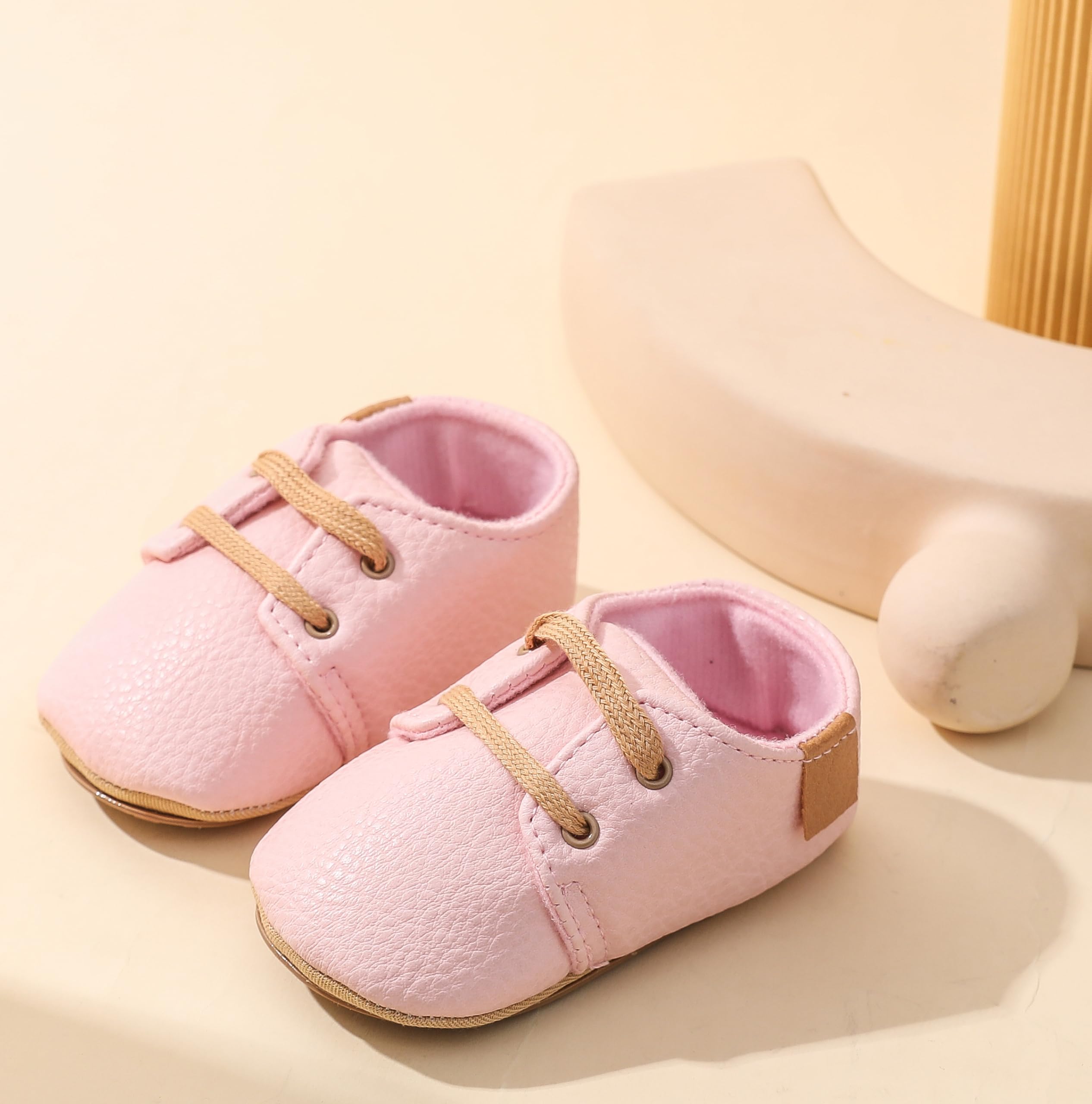 Greceen Adjustable Lace-Up Baby Shoes | Non-Slip Rubber Soles 0-24 Months Unisex Oxford Walkers for First Steps, Celebrations & Daily Play 244 Pink 13