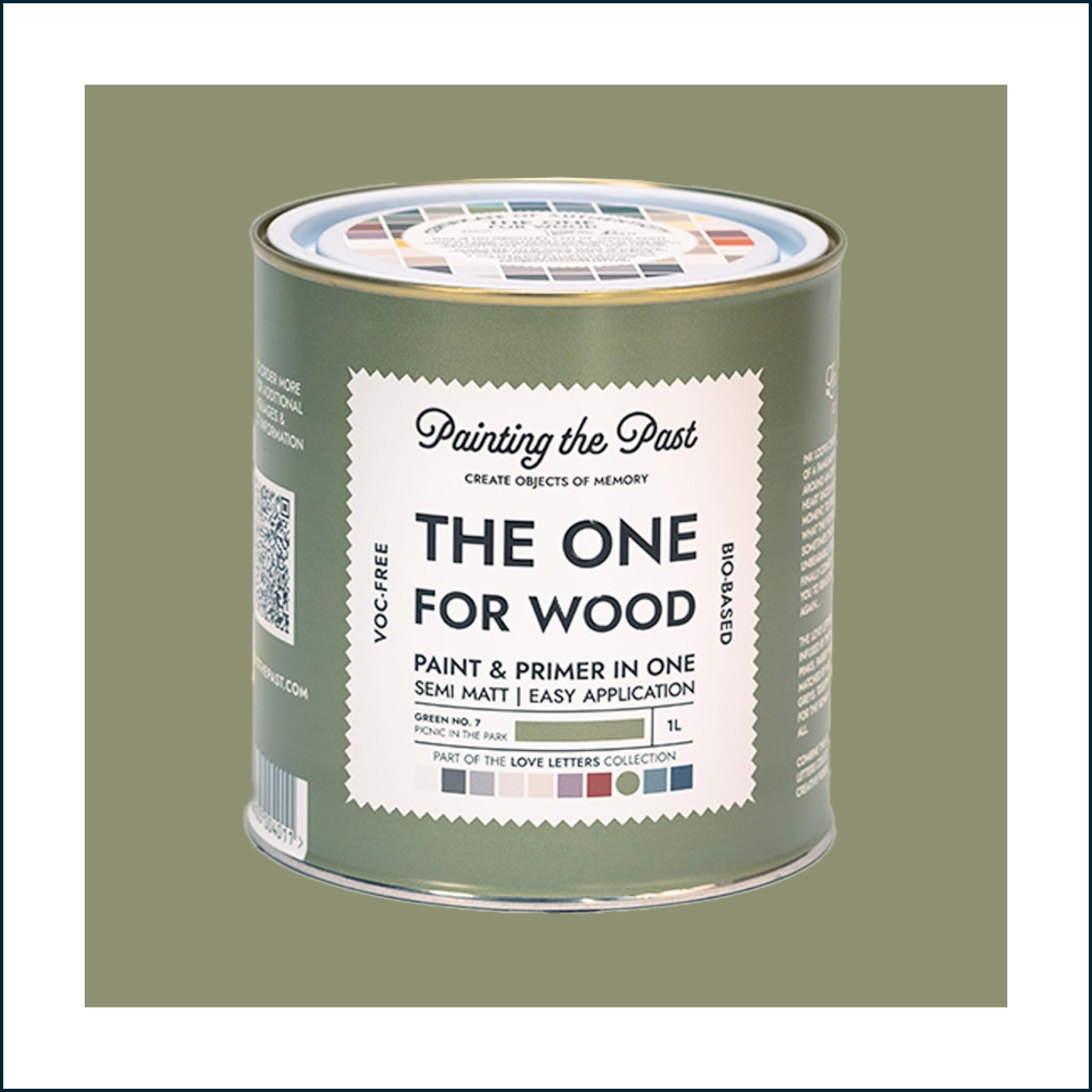 The One for Wood Paint & Primer 1L Green No. 7 Picnic in the Park | Semi Matt Finish, Bio-Based & VOC-Free Formula for Wooden Furniture & Surfaces | Durable & Easy Indoor Home Decorating