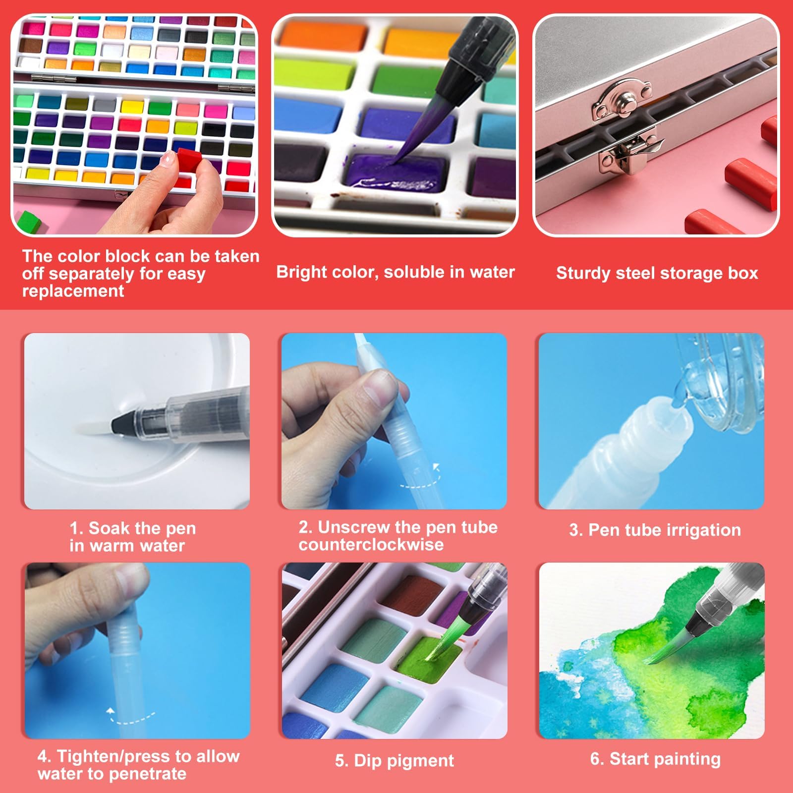 Set Acquerelli Professionali 100 Colori in Scatola Portatile con